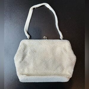 Gorgeous white beaded evening bag.  60 years old. Excellent condition.